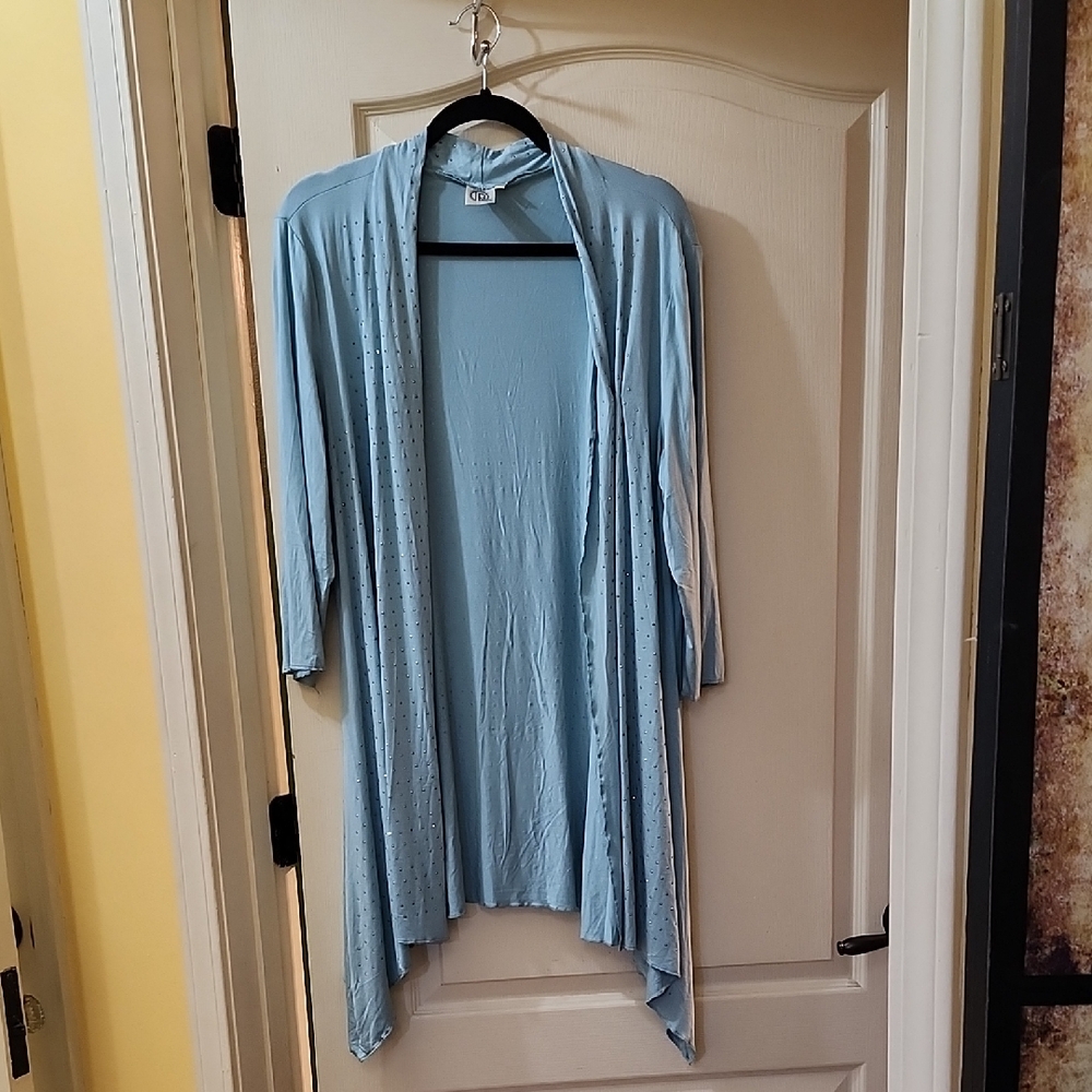 RALPH & RUSSO RHINESTONE COVERED BLUE CARDIGAN